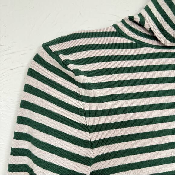 Zara Green & Pink Striped Cropped Long Sleeve Turtleneck Sweater Womens L Ribbed - Picture 2 of 7